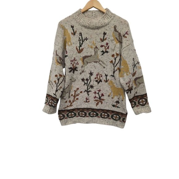IVY Vintage Deer Bird Acrylic Wool Blend Sweater Women's Size Medium - Picture 1 of 9